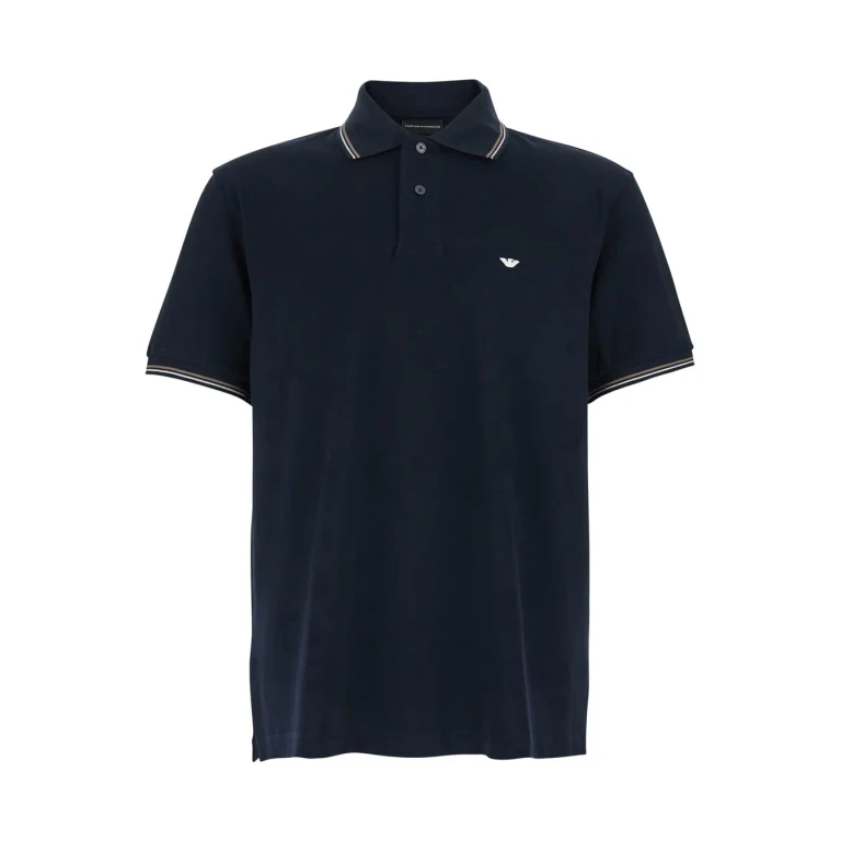 Emporio Armani Blue Polo With Classic Two-tone Collar And Logo Embroidery On The Front In Cotton For Men