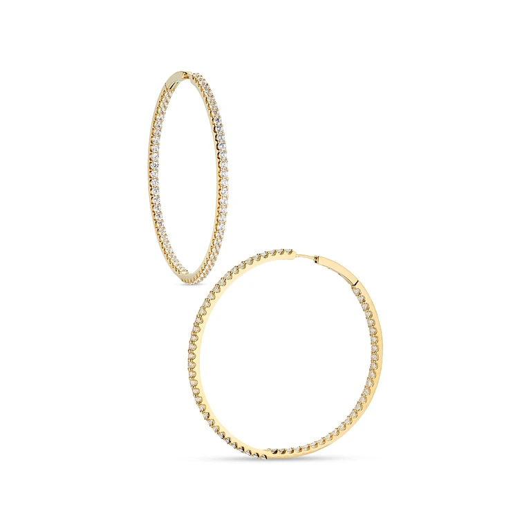 Nadri Pave Inside Out Hoop Earrings in 18K Gold Plated or Rhodium Plated