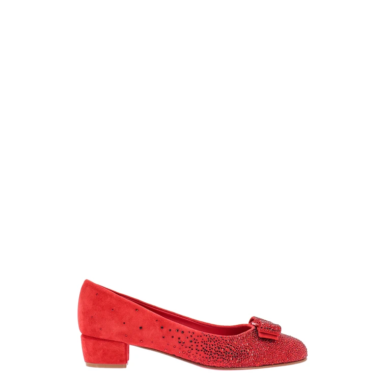 Ferragamo Red Suede Vara Pumps
