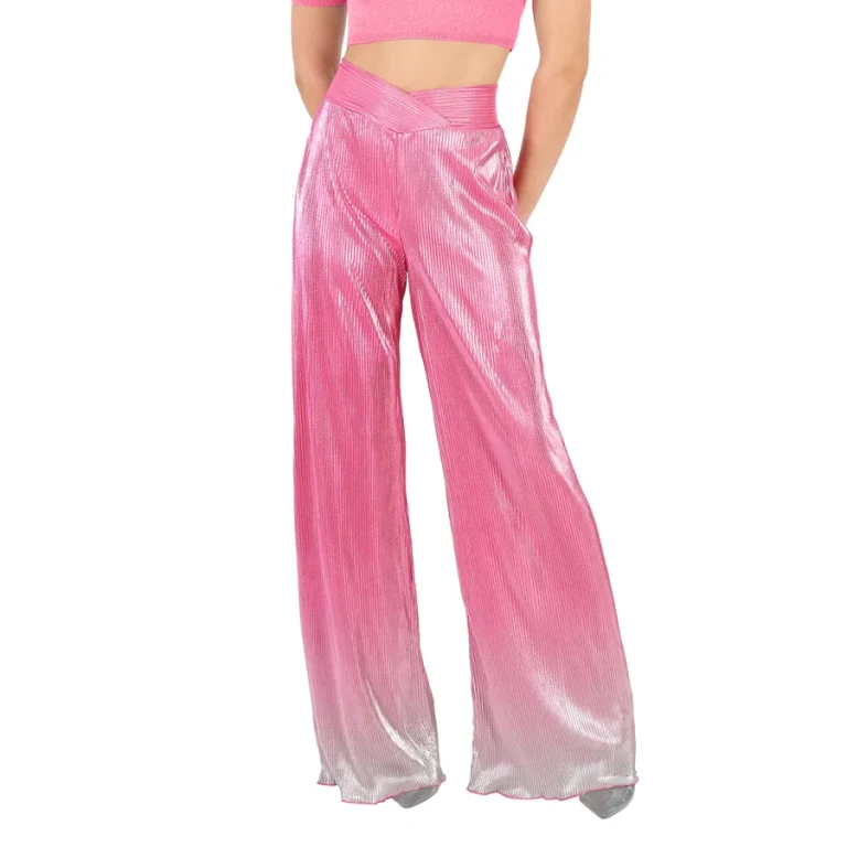 Rotate Ladies Silvery Pink Glo Gradient Plisse Straight Pants