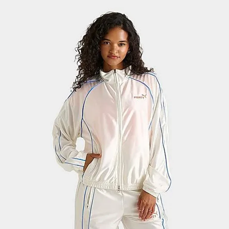PUMA Women's FENTY x T7 Piping Track Jacket in Warm White/Blue Size: XS