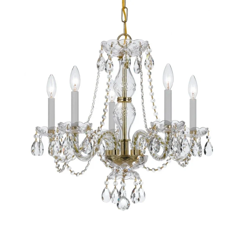 Traditional Crystal 5-Light 22" Chandelier in Polished Brass with Clear Hand Cut Crystals