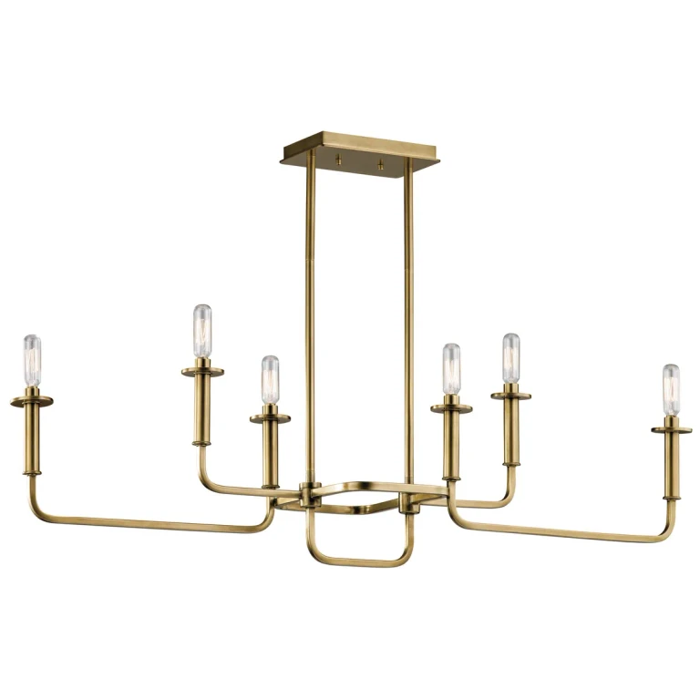 Alden 6-Light Double Linear Chandelier in Natural Brass