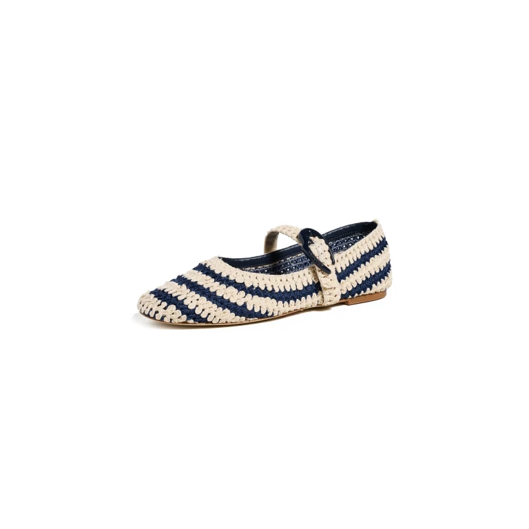 Larroudé Verona Crochet Flats Navy and Ivory Crochet 5.5
