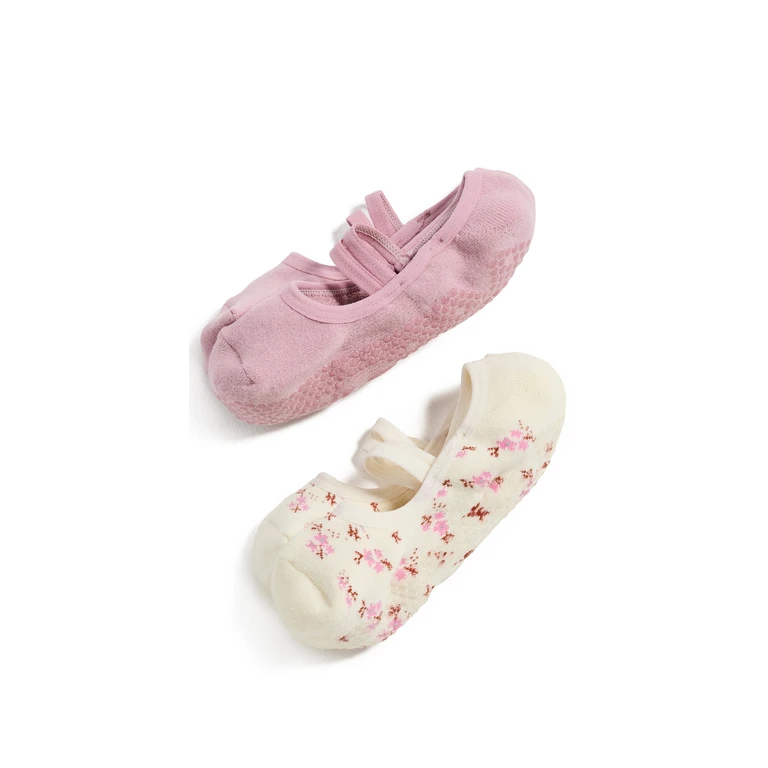 Stems Blossom Grip Socks 2 Pack Ivory Pink One Size