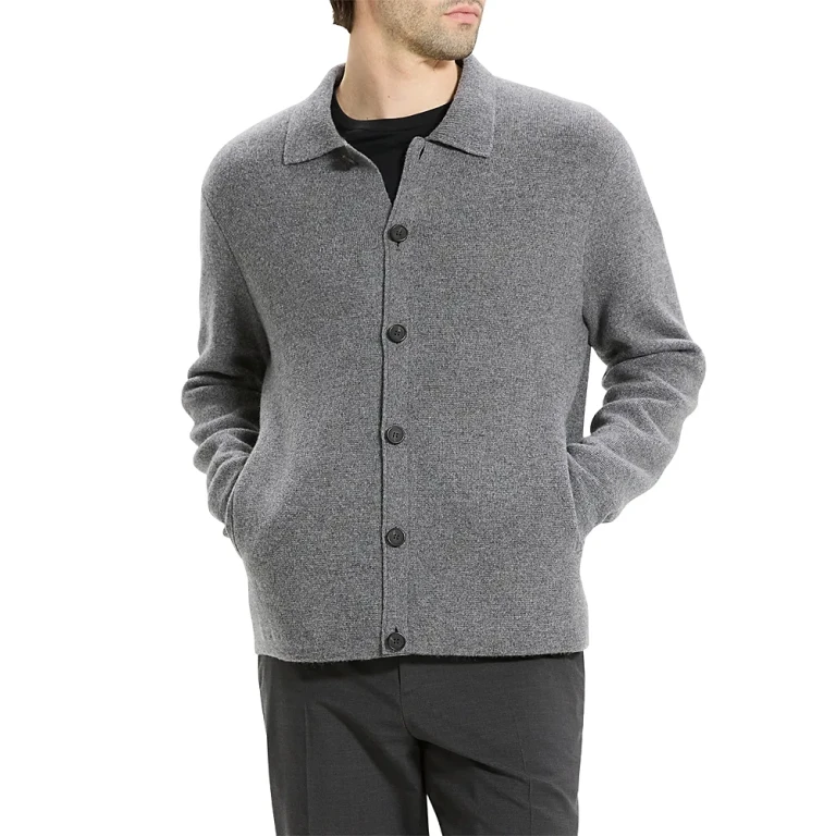 Theory Cameron Corded Cashmere Button Sweater