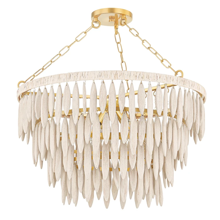 Aged Brass Textured Cream Four Light Chandelier from the Tiffany Collection