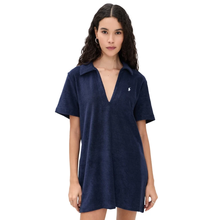 Polo Ralph Lauren Terry Polo Cover Up Dress Navy Blue XS