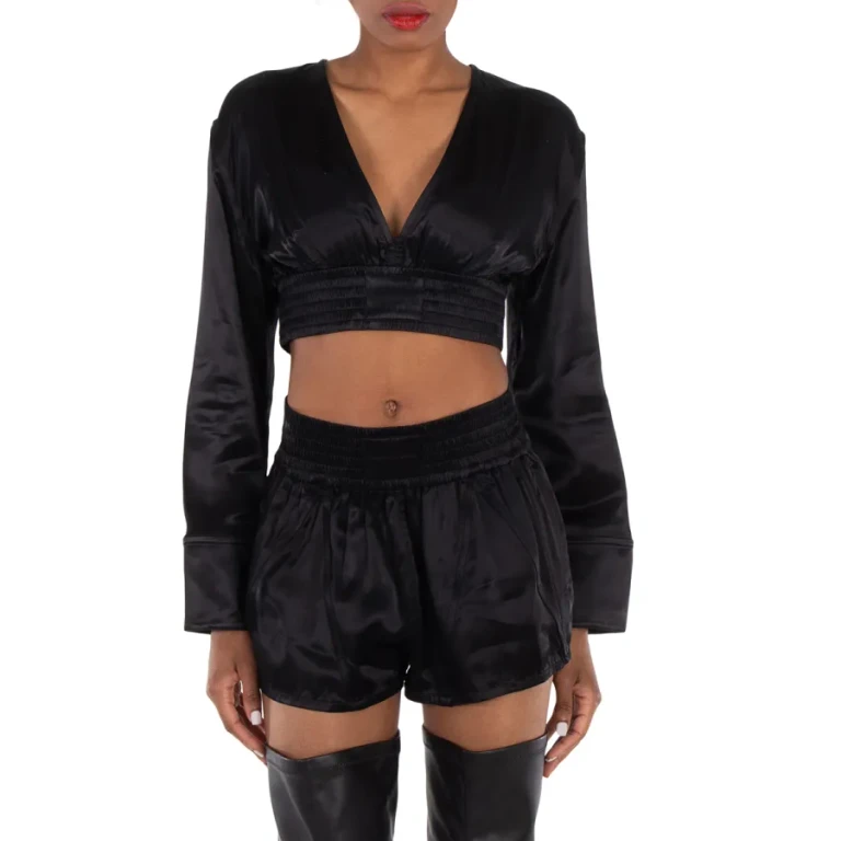 T by Alexander Wang Long-Sleeve Cropped Blouse