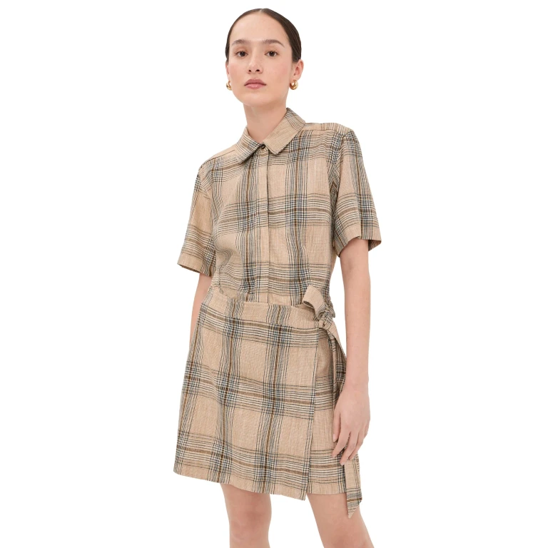 SIMKHAI Jensen Wrap Dress Rattan Plaid 10