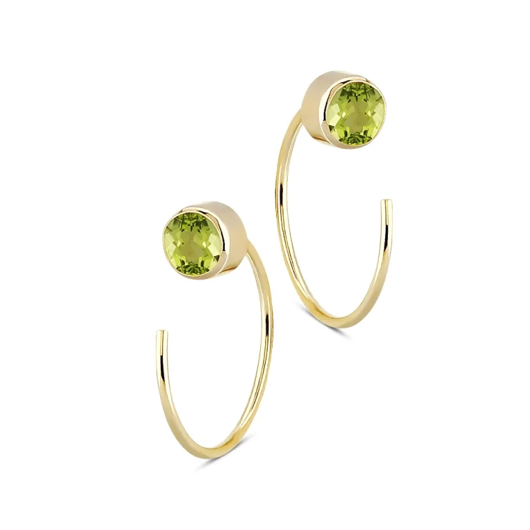 Peridot Stud and Front Back Hoop Earrings in 14K Yellow Gold
