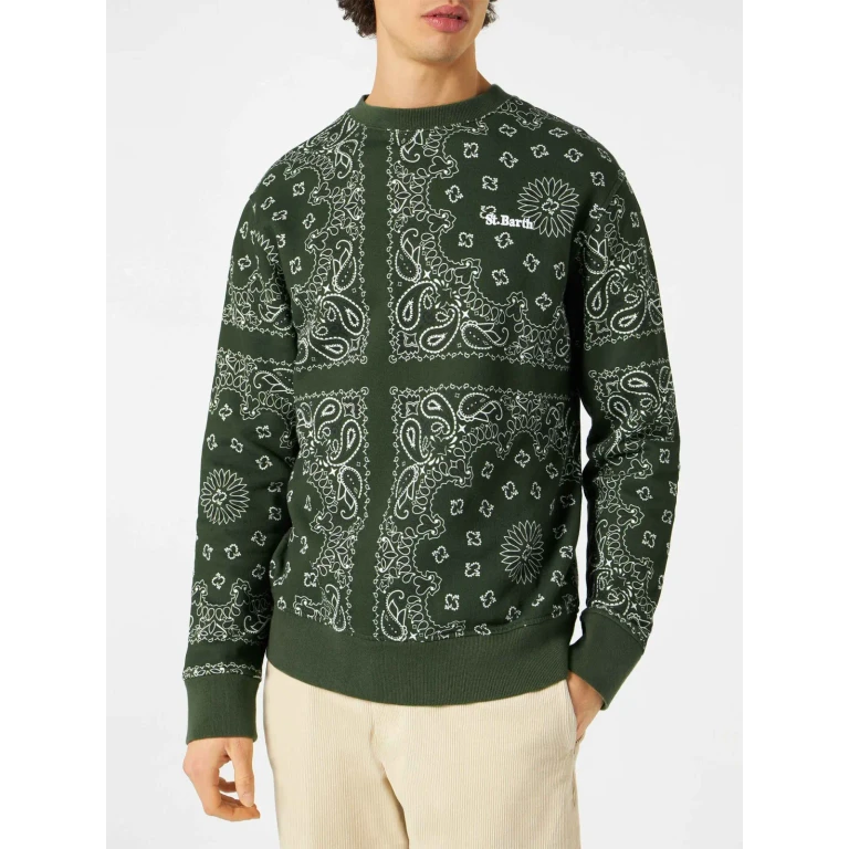 MC2 Saint Barth Crewneck Sweatshirt With Green Bandana Print