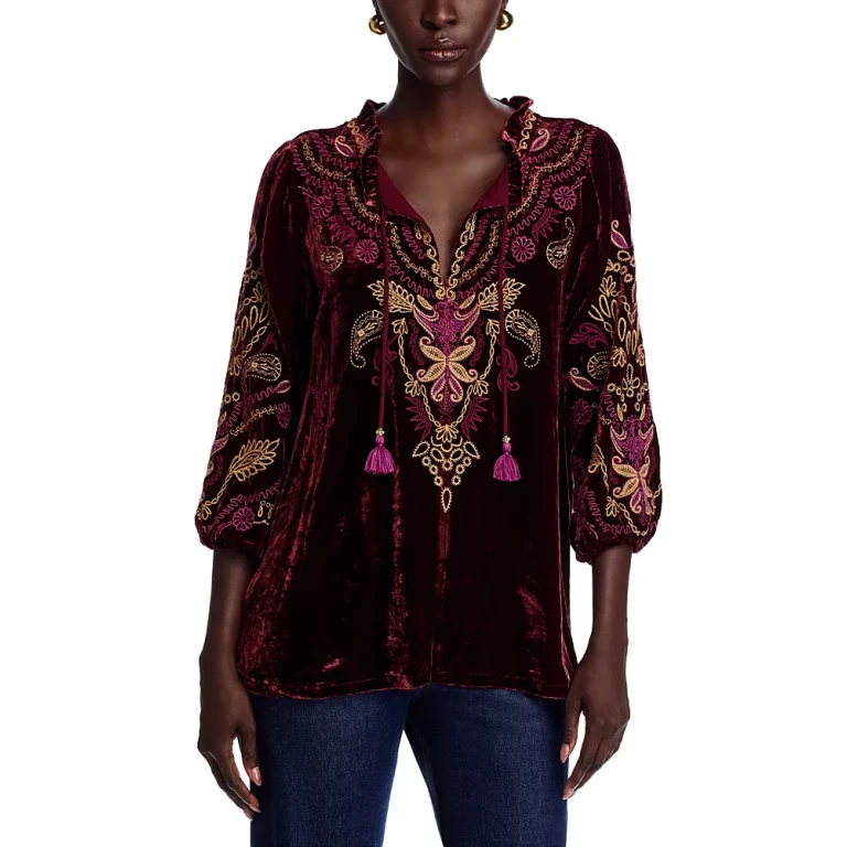 Johnny Was Embroidered Velvet Top