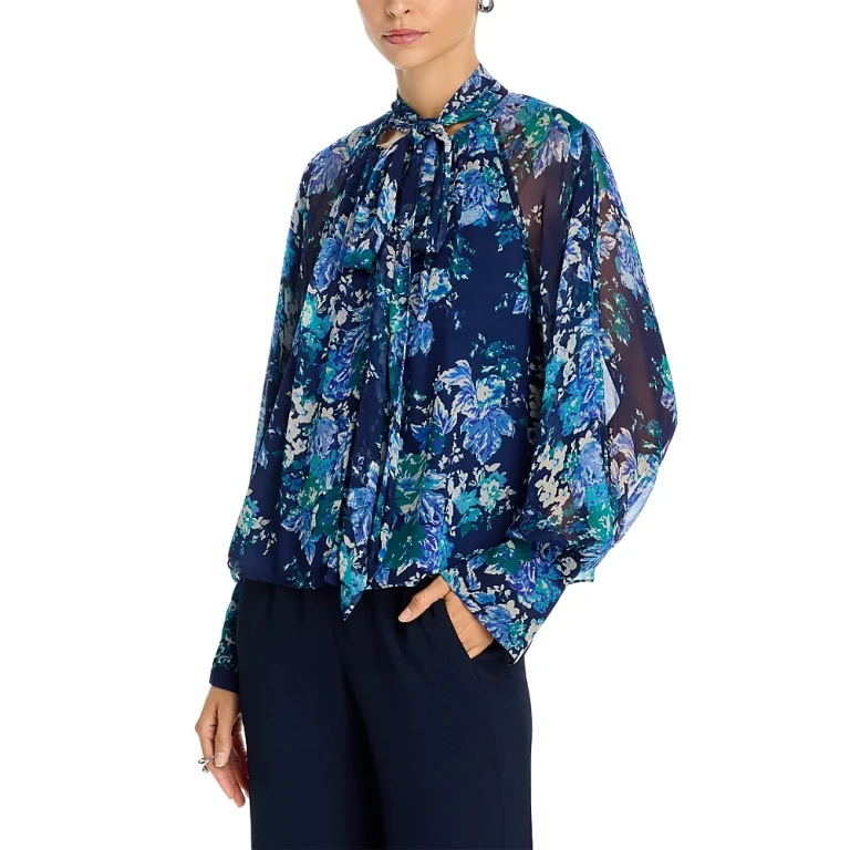 Derek Lam 10 Crosby Aderyn Tapestry Print Tie Neck Blouse