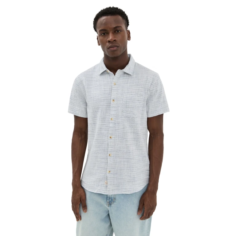 Marine Layer Classic Stretch Selvage Shirt Blue Mini Stripe XXL