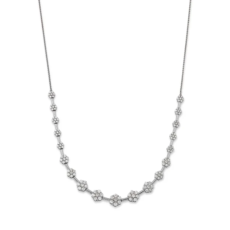 Diamond Cluster Necklace in 14K White Gold, 3.0 tcw