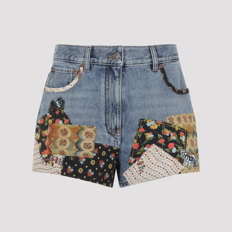 Valentino Patchwork Pants Blue Cotton Jean - Women