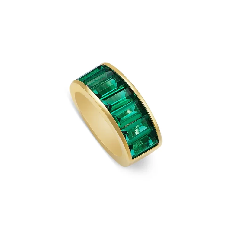 14K Yellow Gold Lab Grown Emerald Baguette Circle Charm Pendant