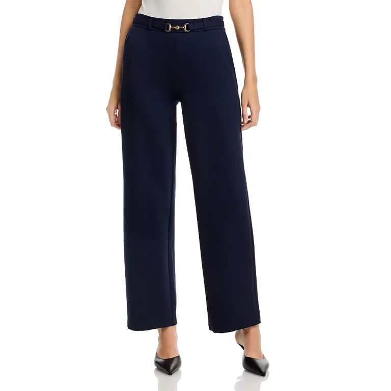 T Tahari Buckle Belt Elastic Back Wide Leg Pants