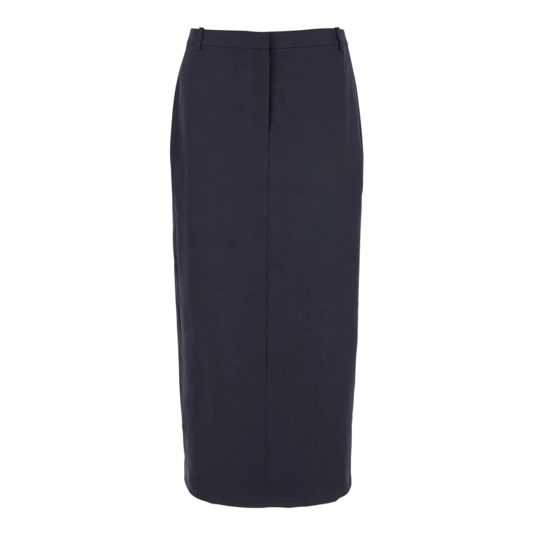 Theory Midi Blue Skirt With Slit In Wool Blend Woman