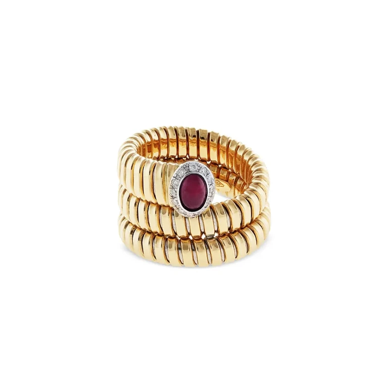 18K Yellow Gold Via Giardino Ruby & Diamond Tubogas Wrap Ring