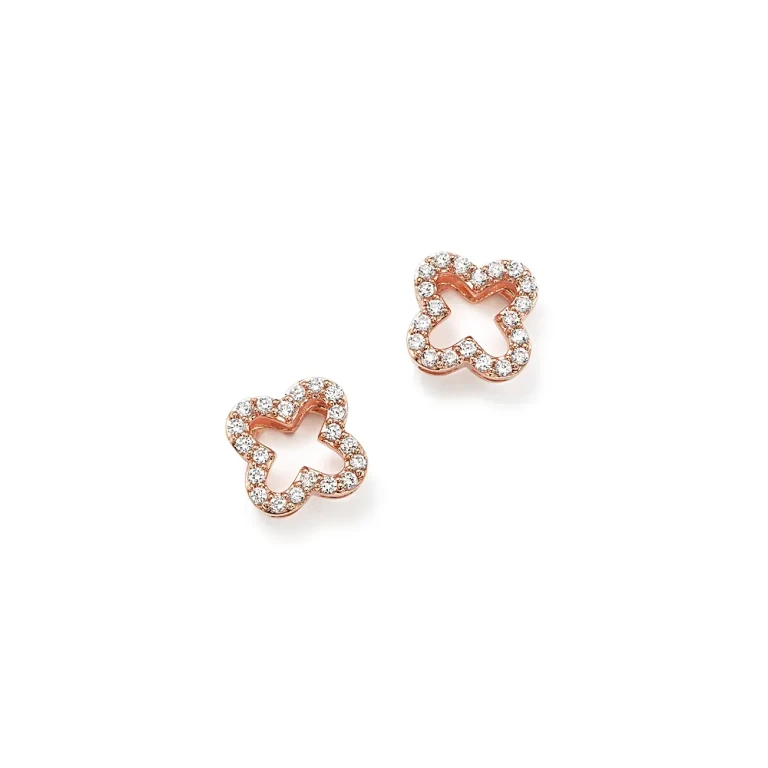 Diamond Clover Stud Earrings in 14K Rose Gold, .20 tcw