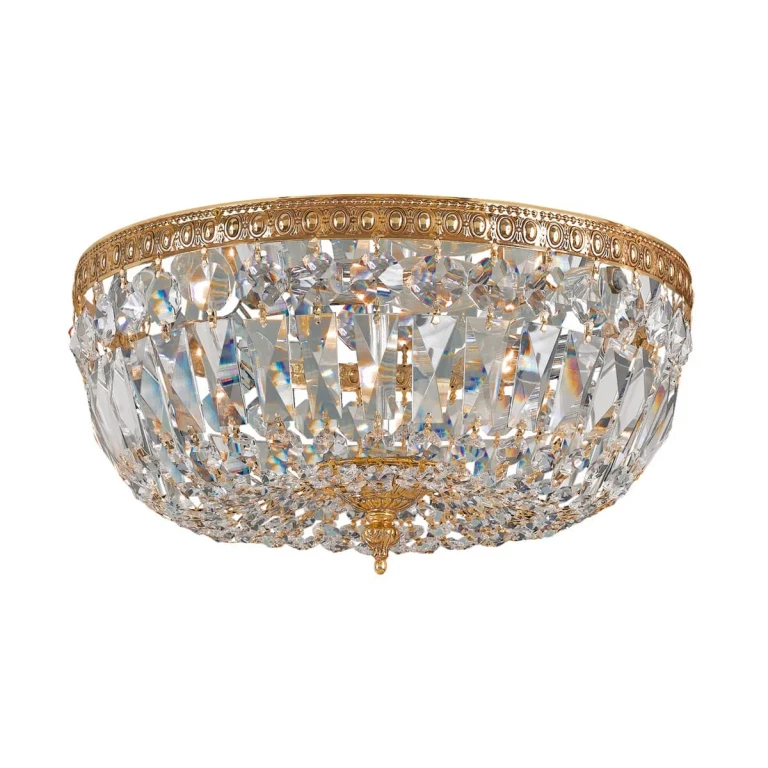3-Light 16" Ceiling Light in Olde Brass with Clear Hand Cut Crystals