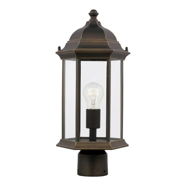 Antique Bronze One Light Outdoor Post Lantern from the Sevier Collection