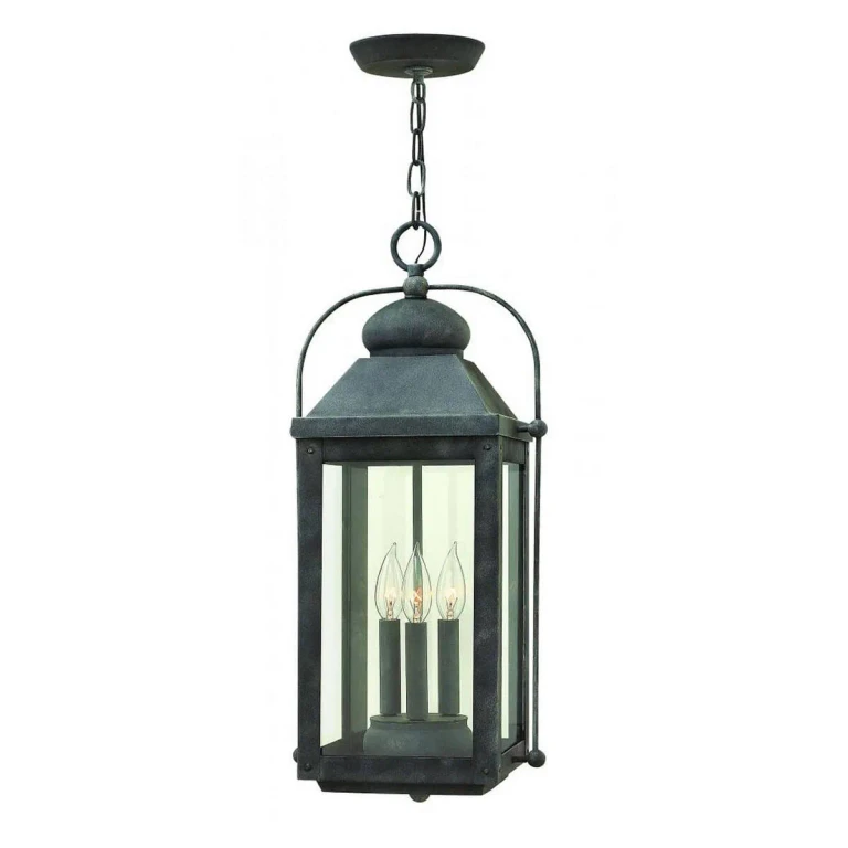 Aged Zinc LED Hanging Lantern from the Anchorage Collection