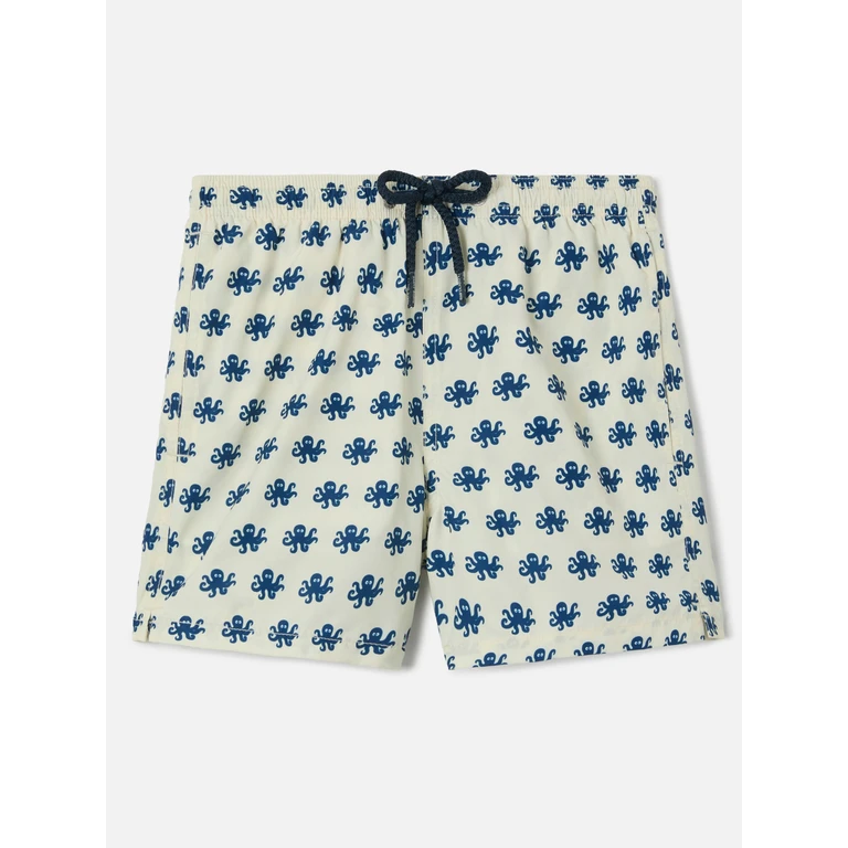 Mc2 Saint Barth Jean Lighting Swim Shorts With Octopus All-Over Print White Swimshort