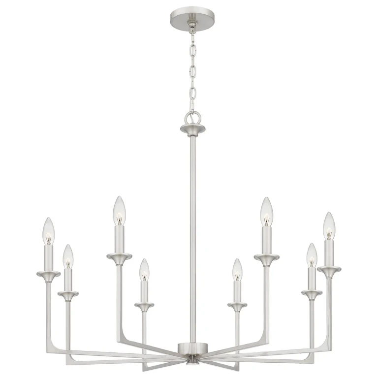 Brushed Nickel Eight Light Chandelier from the Prescott Collection