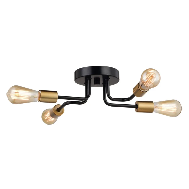Matte Black and Natural Brass Semi-Flush Mount from the Rhine Collection