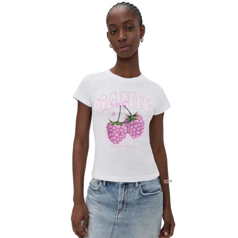Camiseta GANNI Baby Fit Raspberry Bright White XL