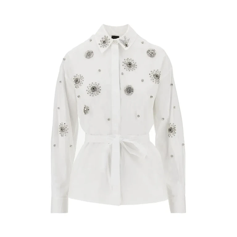 PINKO Poplin shirt with crystal embroidered details Woman 40