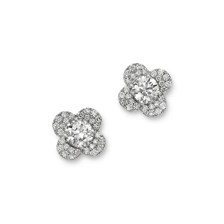 Diamond Clover Stud Earrings in 14K White Gold, 1.36 tcw