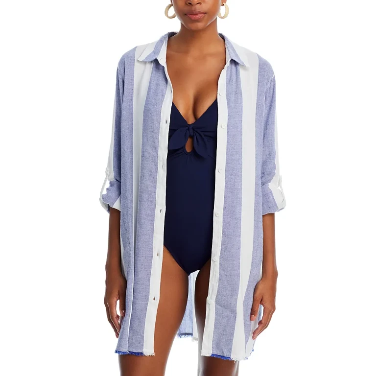 Tommy Bahama Rugby Beach Stripe Boyfriend Shirt Swim Coverup