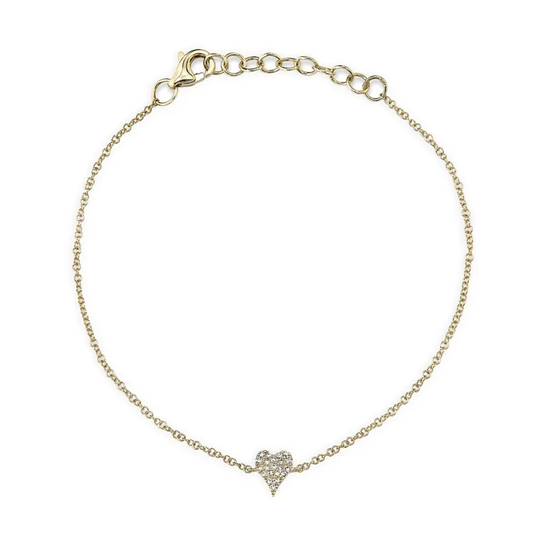 14K Yellow Gold Diamond Pave Heart chain Bracelet - Exclusive