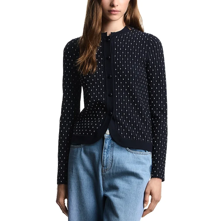 Emporio Armani Striped and Polka Dot Jacquard Motif Cardigan Sweater