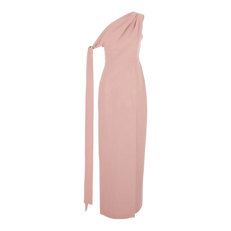 Solace London irina Pink One-shoulder Long Dress With Draped Neckline In Fabric Woman