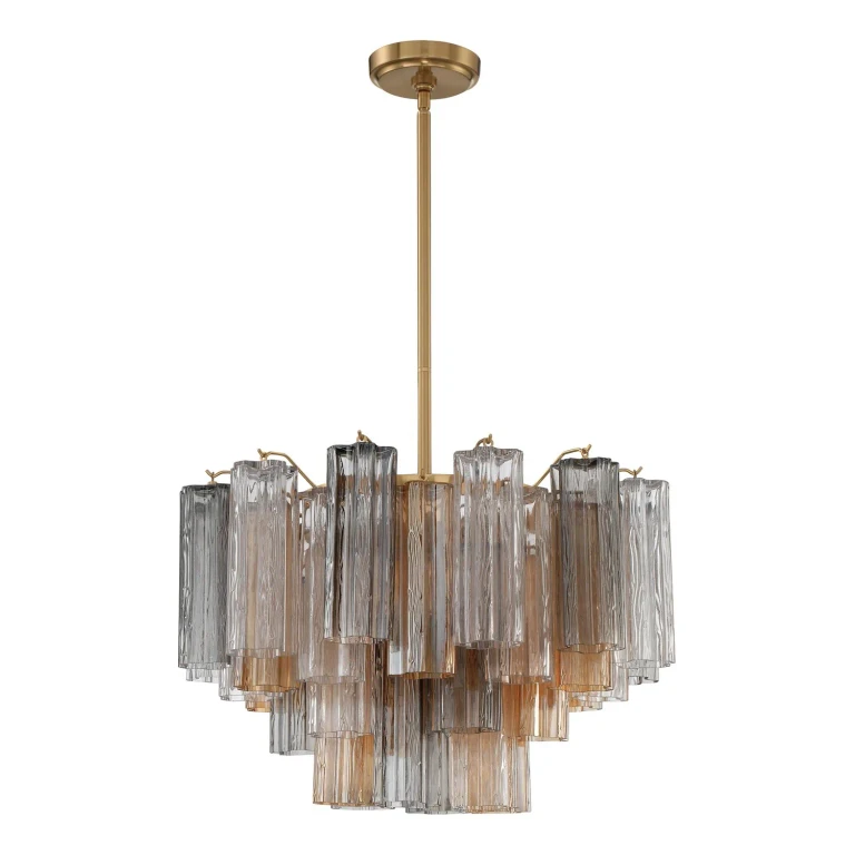 Aged Brass Nine Light Chandelier from the Addis Collection