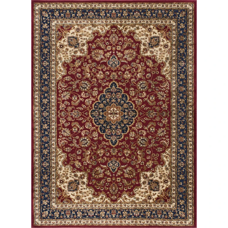 5 x 7 Medium Navy Blue and Red Area Rug - Sensation