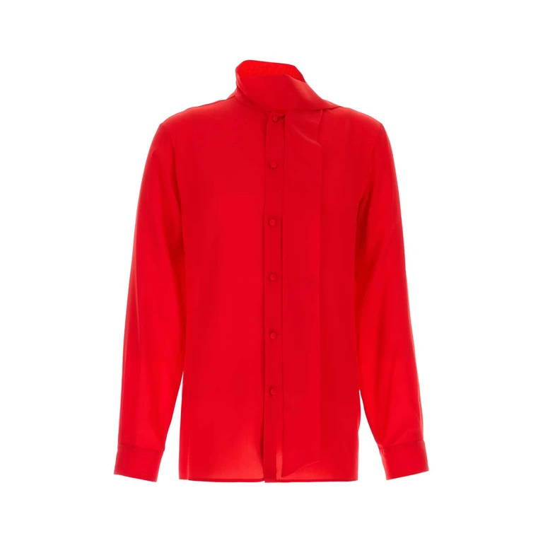 Red Crepe Shirt Flamescarlet Exterior: Silk Camicie - Men