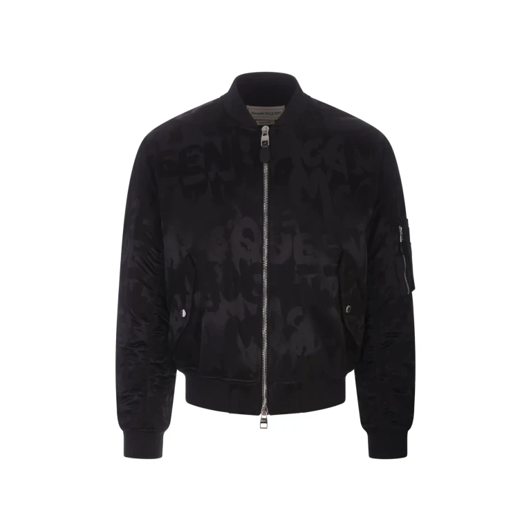 Alexander McQueen Mcqueen Graffiti Bomber Jacket In Black Polyfaille