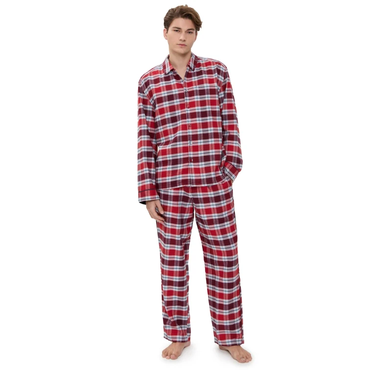 Lunya Brushed Flannel Button Up Set Rustle Plaid L
