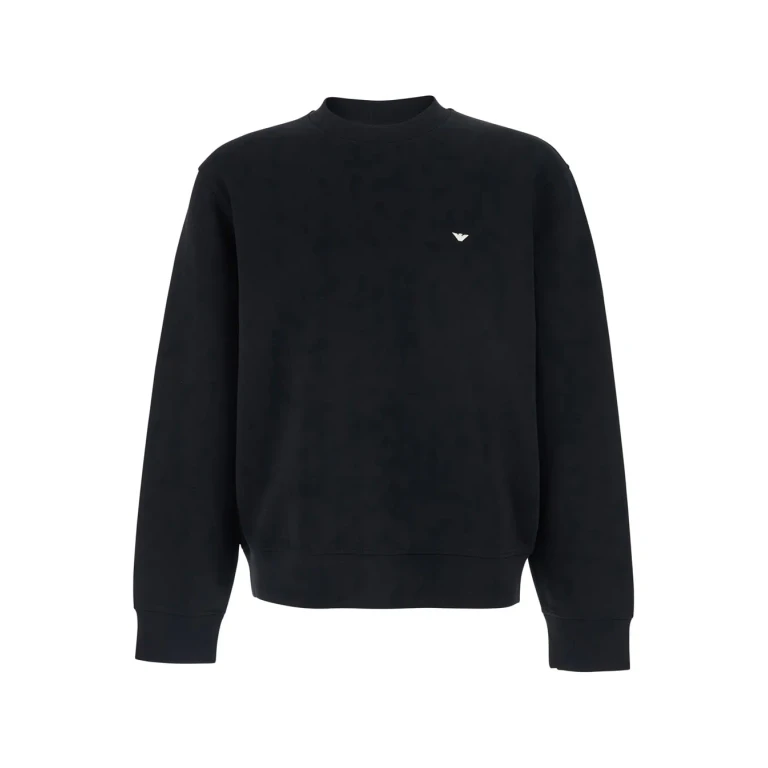 Emporio Armani Black Crewneck Sweatshirt With Logo Embroidery On The Front In Cotton Blend For Men