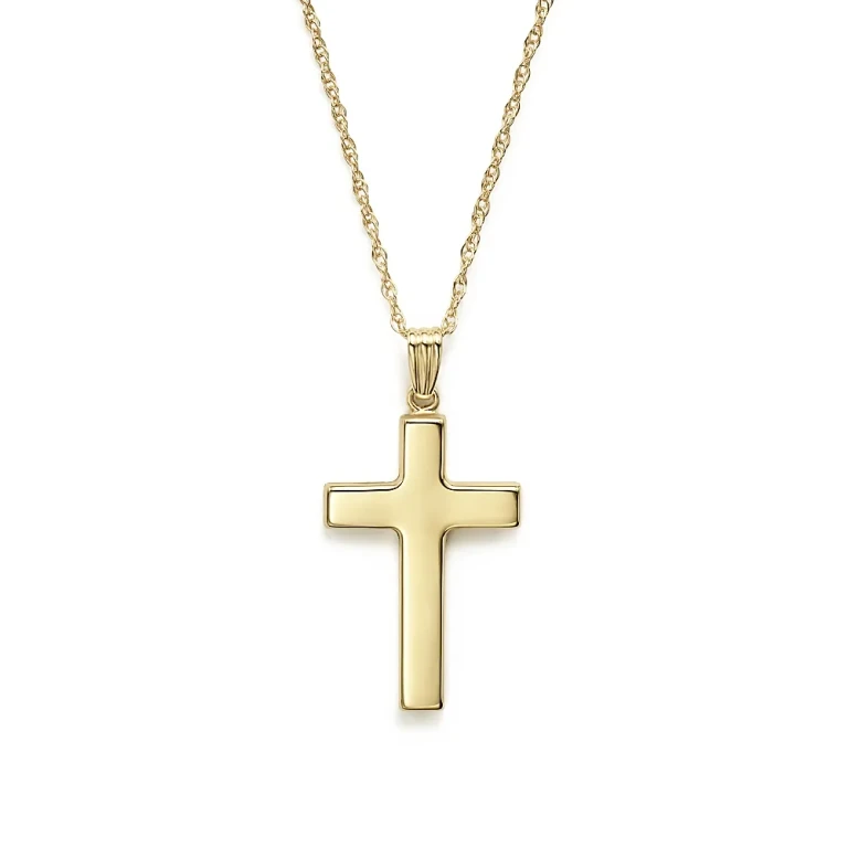 14K Yellow Gold Polished Cross Necklace, 18