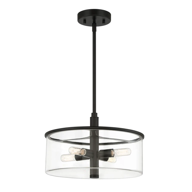 Flat Black Four Light Pendant from the Hailie Collection