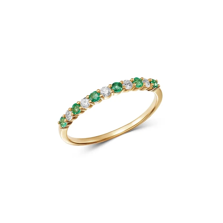 Emerald & Diamond Stacking Ring in 14K Yellow Gold