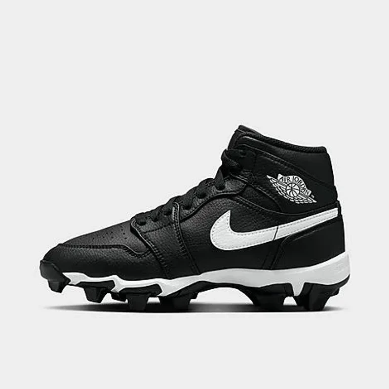 Jordan Big Kids Air Retro 1 Mid Cleats in Black/White Size: 1.0