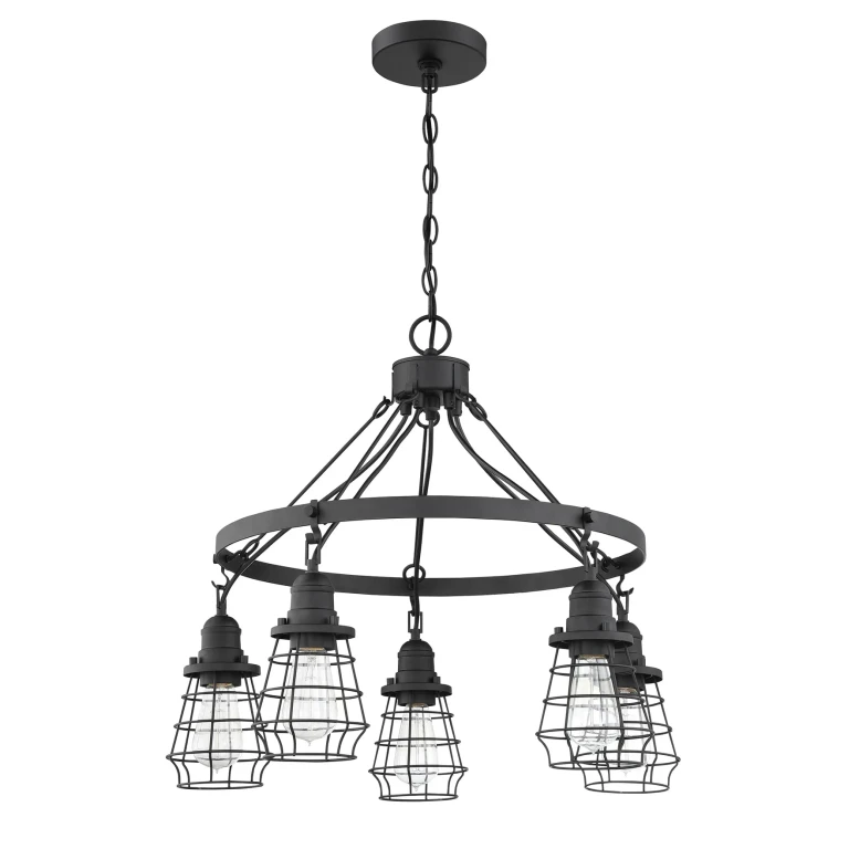 Flat Black Five Light Chandelier from the Thatcher Collection